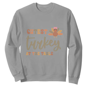 Funny Thanksgiving Turkey Sweatshirt Cutest Turkey At The Table Fall Season TS11 Sport Gray Print Your Wear