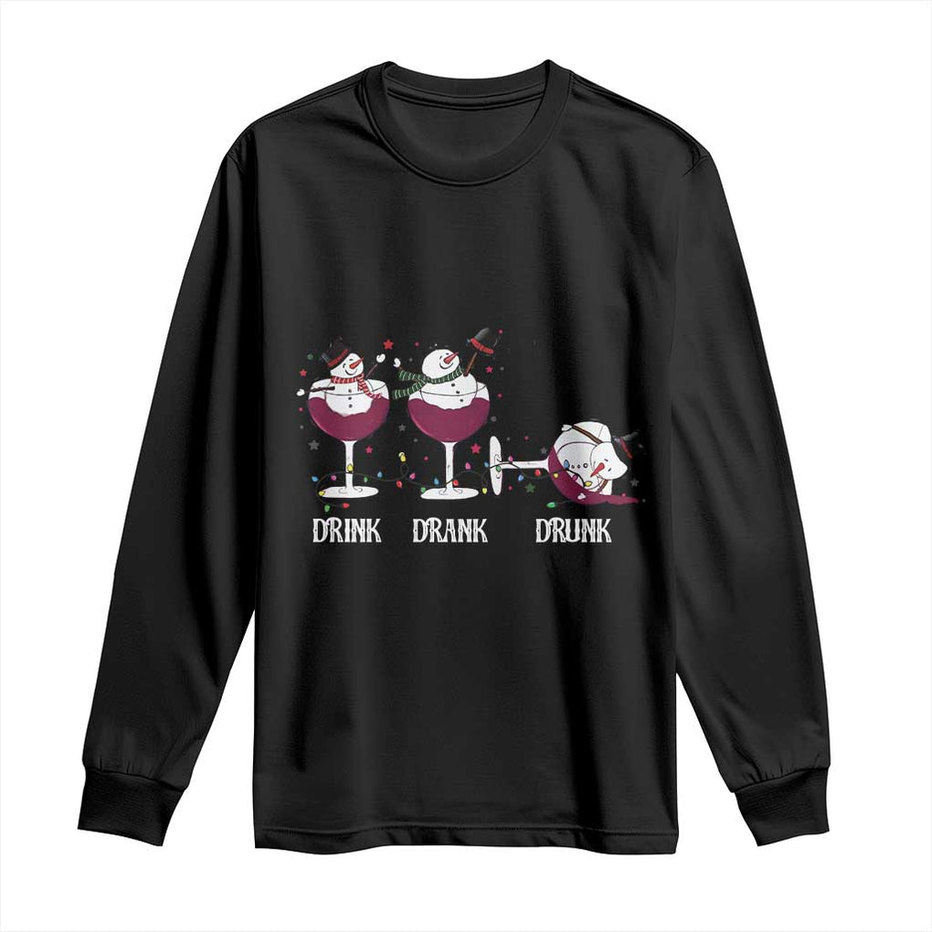 Funny Christmas Wine Long Sleeve Shirt Drink Drank Drunk Snowman Xmas TS11 Black Print Your Wear