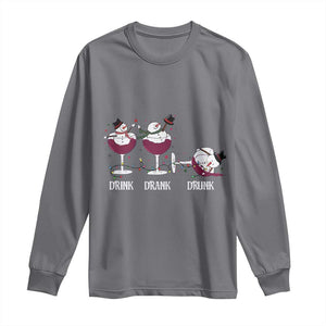 Funny Christmas Wine Long Sleeve Shirt Drink Drank Drunk Snowman Xmas TS11 Charcoal Print Your Wear