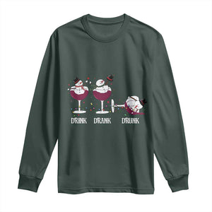 Funny Christmas Wine Long Sleeve Shirt Drink Drank Drunk Snowman Xmas TS11 Dark Forest Green Print Your Wear