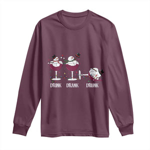 Funny Christmas Wine Long Sleeve Shirt Drink Drank Drunk Snowman Xmas TS11 Maroon Print Your Wear