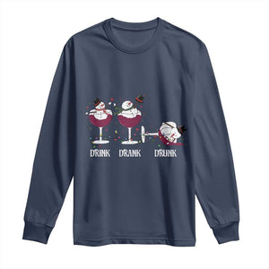 Funny Christmas Wine Long Sleeve Shirt Drink Drank Drunk Snowman Xmas TS11 Navy Print Your Wear