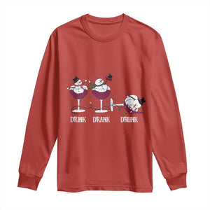 Funny Christmas Wine Long Sleeve Shirt Drink Drank Drunk Snowman Xmas TS11 Red Print Your Wear