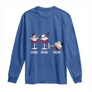 Funny Christmas Wine Long Sleeve Shirt Drink Drank Drunk Snowman Xmas TS11 Royal Blue Print Your Wear