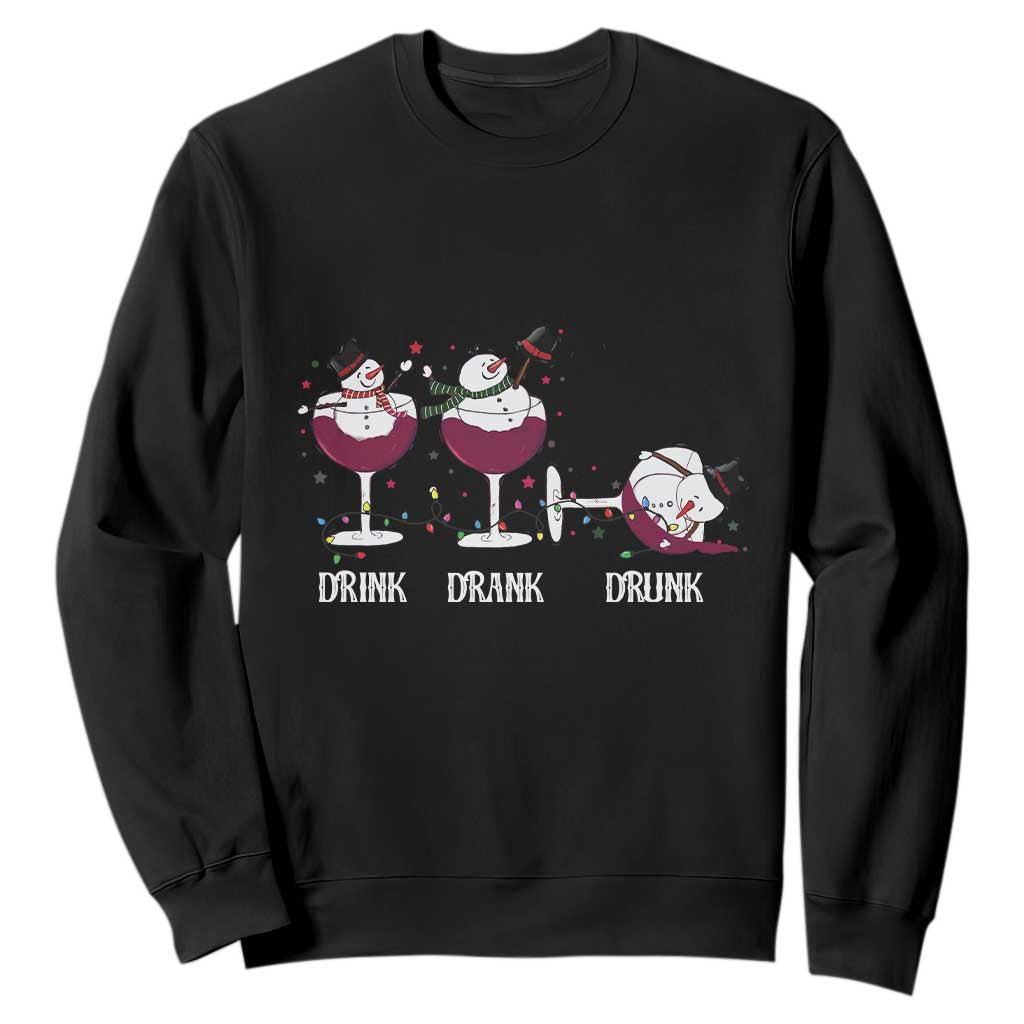 Funny Christmas Wine Sweatshirt Drink Drank Drunk Snowman Xmas TS11 Black Print Your Wear