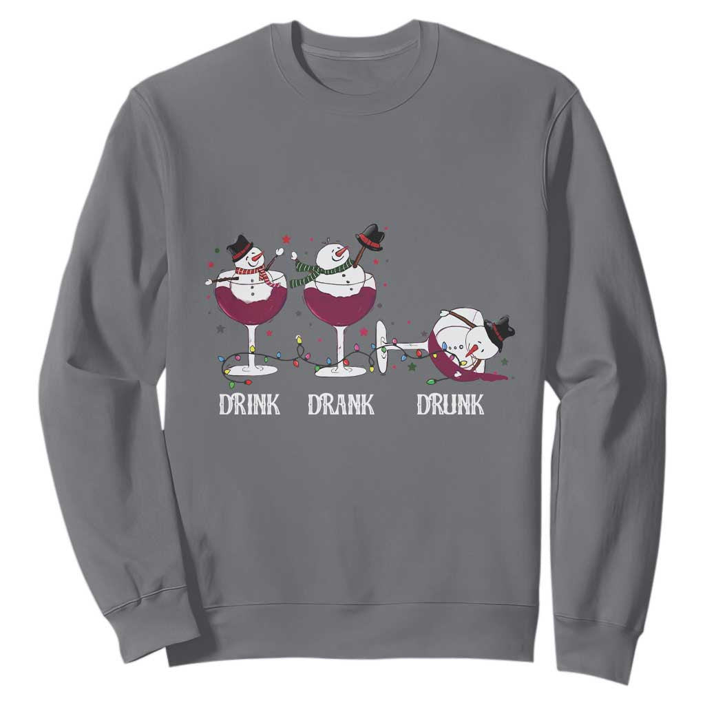 Funny Christmas Wine Sweatshirt Drink Drank Drunk Snowman Xmas TS11 Charcoal Print Your Wear