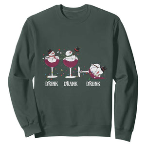 Funny Christmas Wine Sweatshirt Drink Drank Drunk Snowman Xmas TS11 Dark Forest Green Print Your Wear