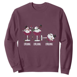 Funny Christmas Wine Sweatshirt Drink Drank Drunk Snowman Xmas TS11 Maroon Print Your Wear