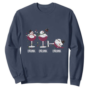 Funny Christmas Wine Sweatshirt Drink Drank Drunk Snowman Xmas TS11 Navy Print Your Wear