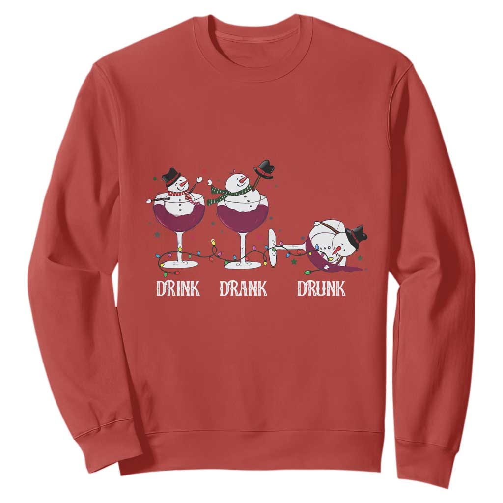 Funny Christmas Wine Sweatshirt Drink Drank Drunk Snowman Xmas TS11 Red Print Your Wear