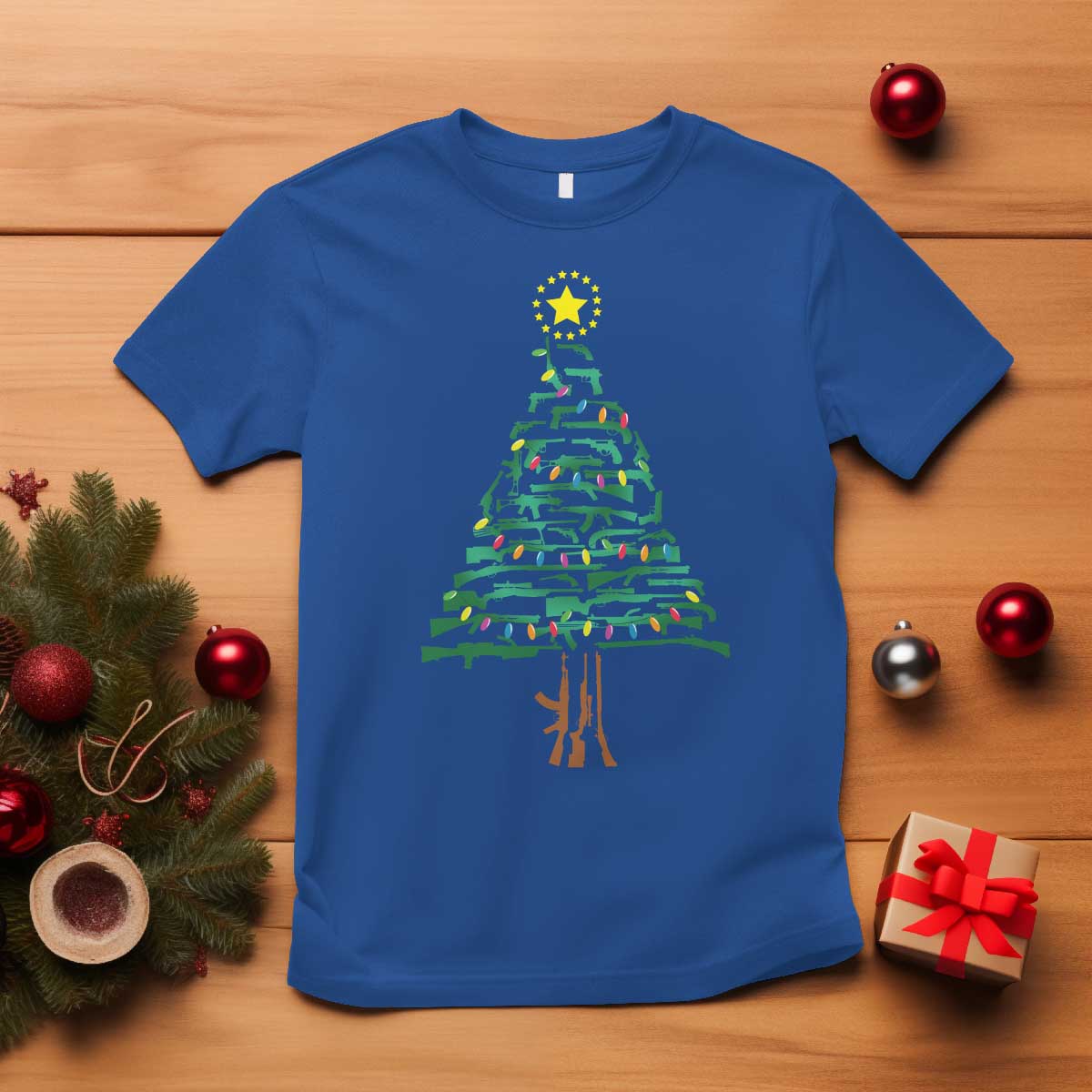 Christmas Gun T Shirt Xmas Tree 2nd Amendment Star TS11 Royal Blue Print Your Wear