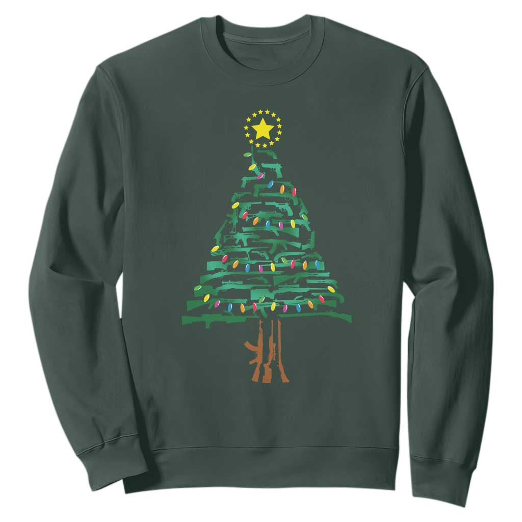 Christmas Gun Sweatshirt Xmas Tree 2nd Amendment Star TS11 Dark Forest Green Print Your Wear