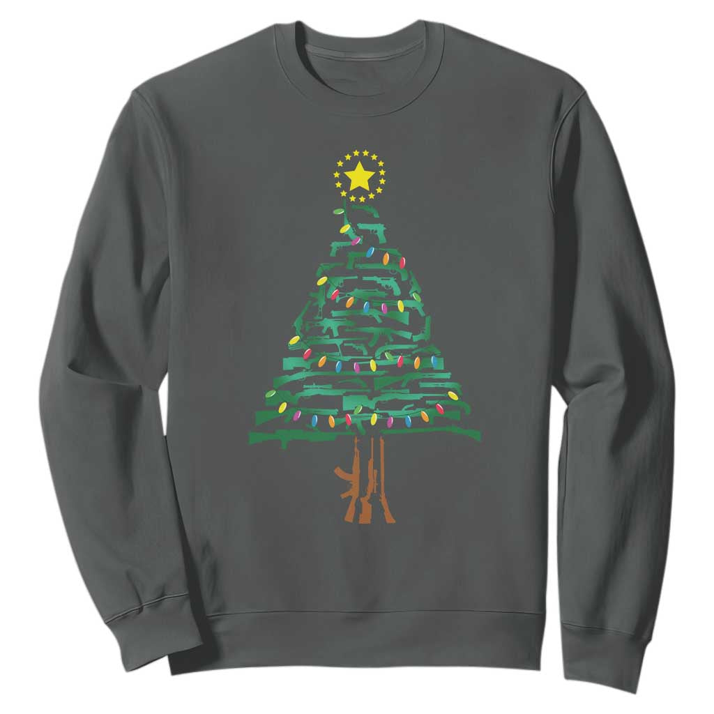 Christmas Gun Sweatshirt Xmas Tree 2nd Amendment Star TS11 Dark Heather Print Your Wear
