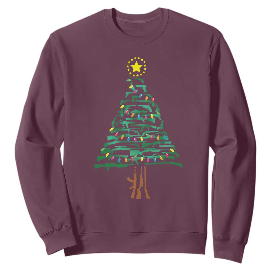 Christmas Gun Sweatshirt Xmas Tree 2nd Amendment Star TS11 Maroon Print Your Wear