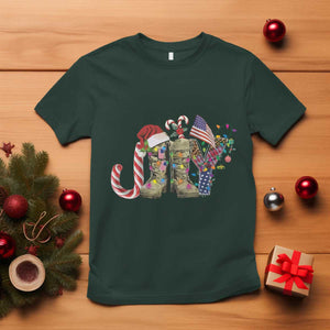 Christmas Veterans T Shirt Joy Candy Cane American Flag TS11 Dark Forest Green Print Your Wear