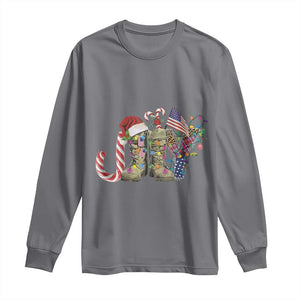 Christmas Veterans Long Sleeve Shirt Joy Candy Cane American Flag TS11 Charcoal Print Your Wear