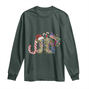 Christmas Veterans Long Sleeve Shirt Joy Candy Cane American Flag TS11 Dark Forest Green Print Your Wear