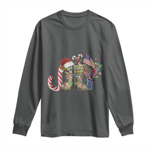 Christmas Veterans Long Sleeve Shirt Joy Candy Cane American Flag TS11 Dark Heather Print Your Wear