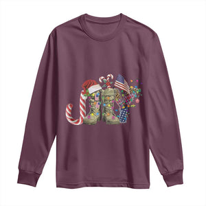 Christmas Veterans Long Sleeve Shirt Joy Candy Cane American Flag TS11 Maroon Print Your Wear