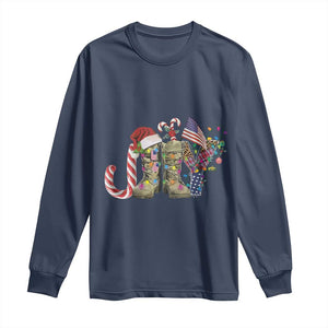 Christmas Veterans Long Sleeve Shirt Joy Candy Cane American Flag TS11 Navy Print Your Wear