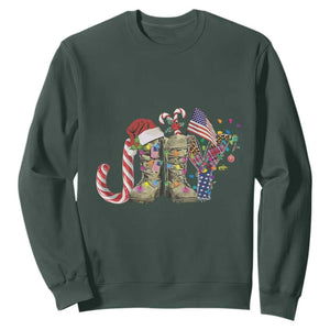 Christmas Veterans Sweatshirt Joy Candy Cane American Flag TS11 Dark Forest Green Print Your Wear