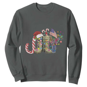 Christmas Veterans Sweatshirt Joy Candy Cane American Flag TS11 Dark Heather Print Your Wear