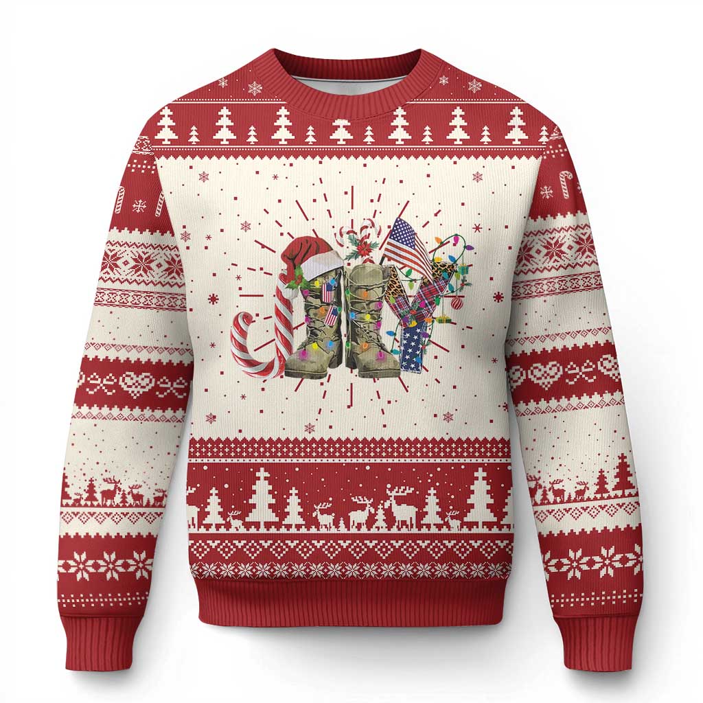 Christmas Veterans Ugly Christmas Sweater Joy Candy Cane American Flag TS11 Red Print Your Wear