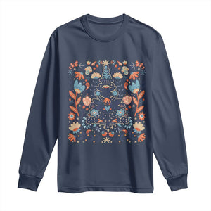 Norwegian Christmas Scandinavian Yule Xmas Tree Folk Art Winter Solstice Long Sleeve Shirt TS11 Navy Print Your Wear