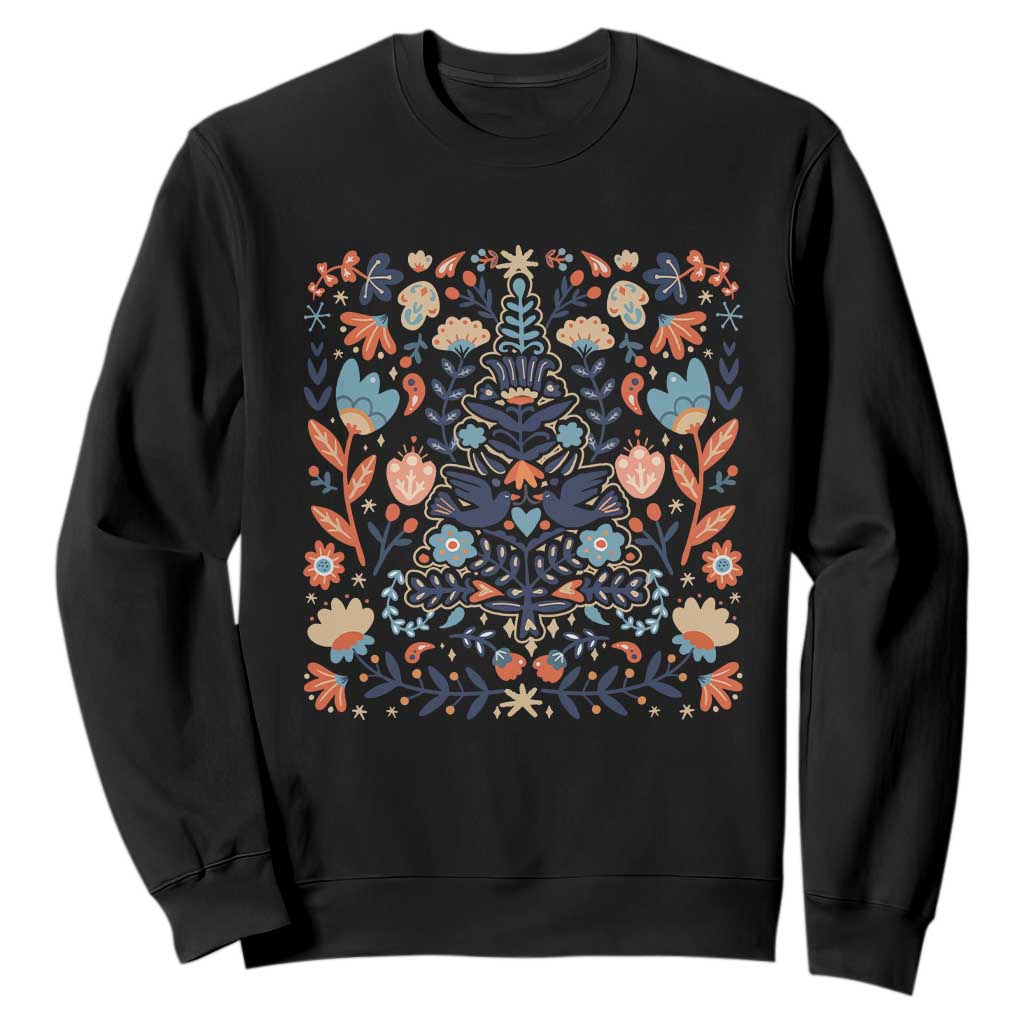Norwegian Christmas Scandinavian Yule Xmas Tree Folk Art Winter Solstice Sweatshirt TS11 Black Print Your Wear