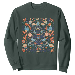 Norwegian Christmas Scandinavian Yule Xmas Tree Folk Art Winter Solstice Sweatshirt TS11 Dark Forest Green Print Your Wear