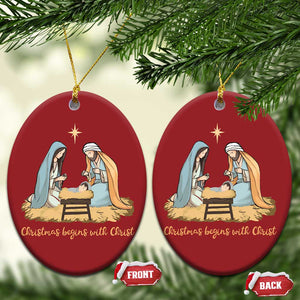 Christmas Begins With Christ Christmas Ornament Christian Xmas Nativity Scene TS11 Oval Red Print Your Wear