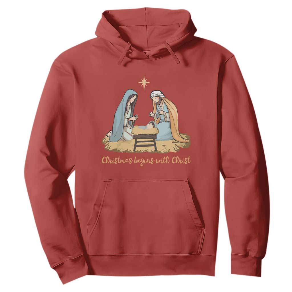 Christmas Begins With Christ Hoodie Christian Christmas Nativity Scene TS11 Red Print Your Wear