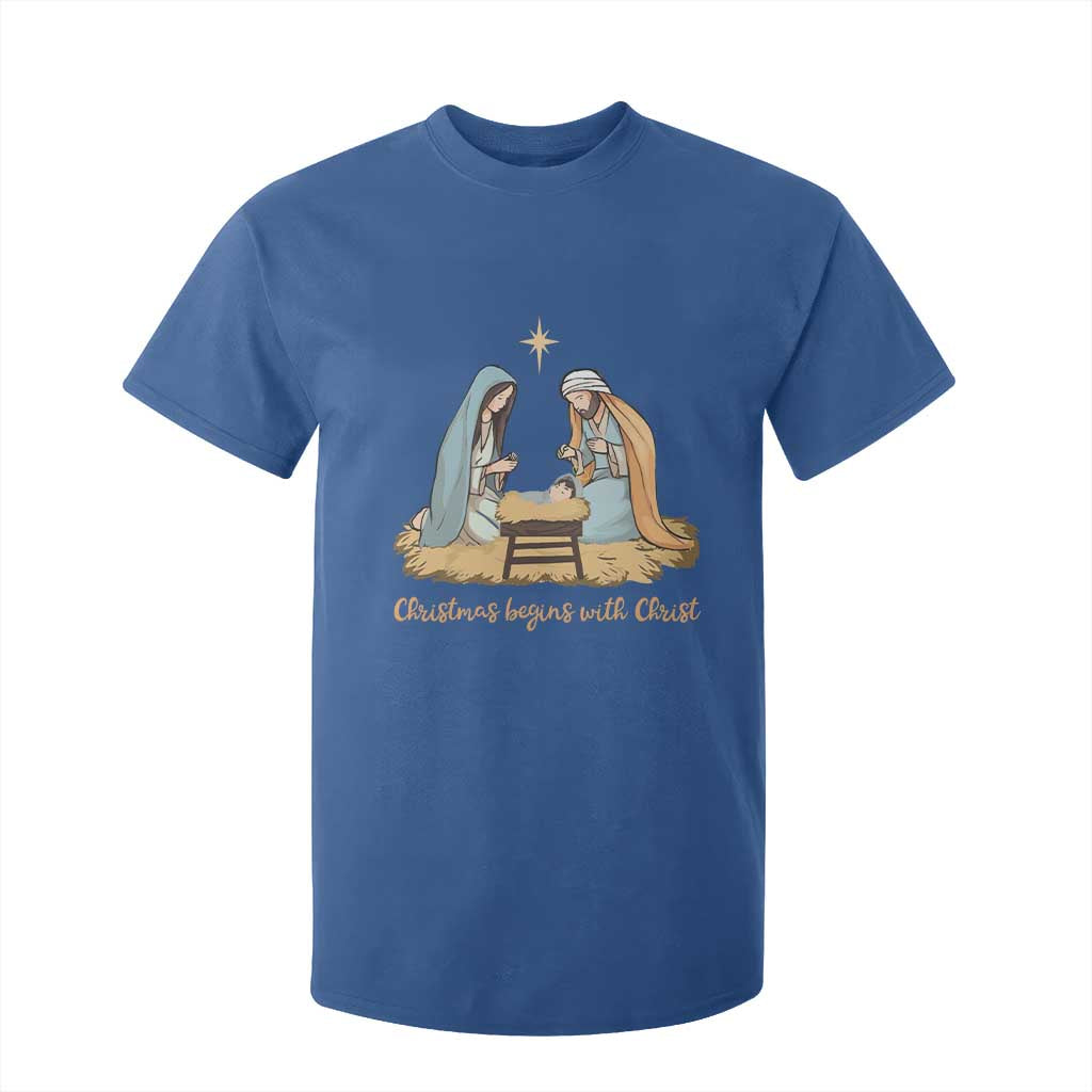 Christmas Begins With Christ T Shirt For Kid Christian Christmas Nativity Scene TS11 Royal Blue Print Your Wear
