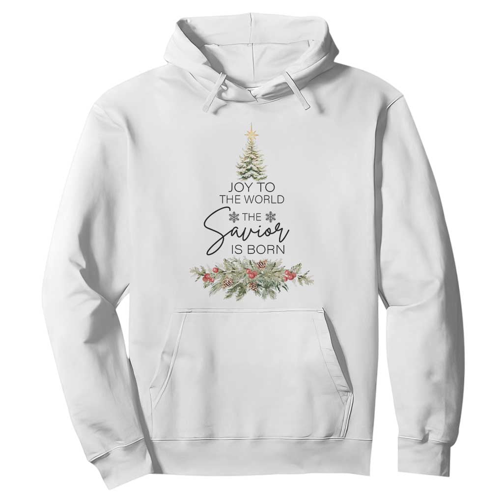 Funny Christmas Christian Faith Hoodie Joy To The World The Savior Is Born Xmas Tree TS11 White Print Your Wear