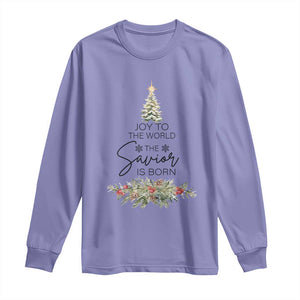 Funny Christmas Christian Faith Long Sleeve Shirt Joy To The World The Savior Is Born Xmas Tree TS11 Violet Print Your Wear