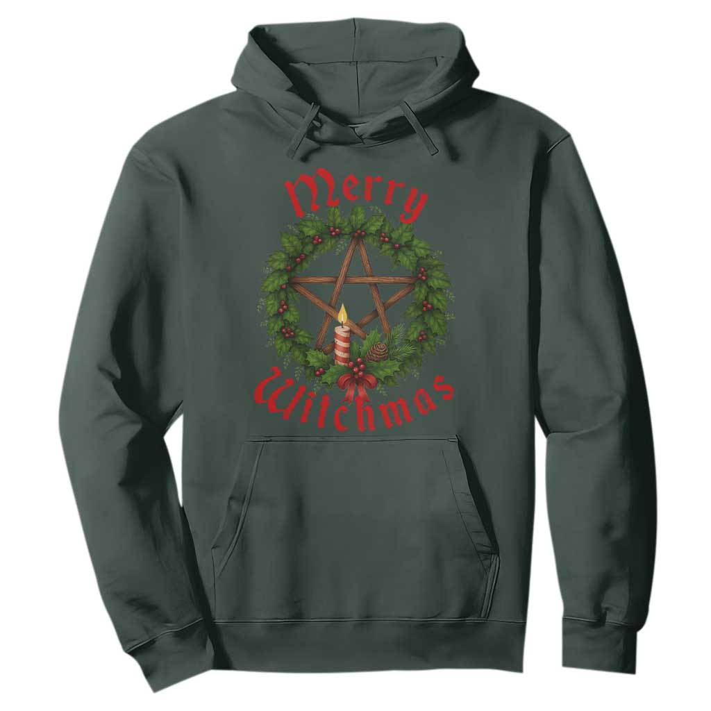 Nordic Christmas Hoodie Merry Witchmas Pagan Yule Xmas Wreath TS11 Dark Forest Green Print Your Wear