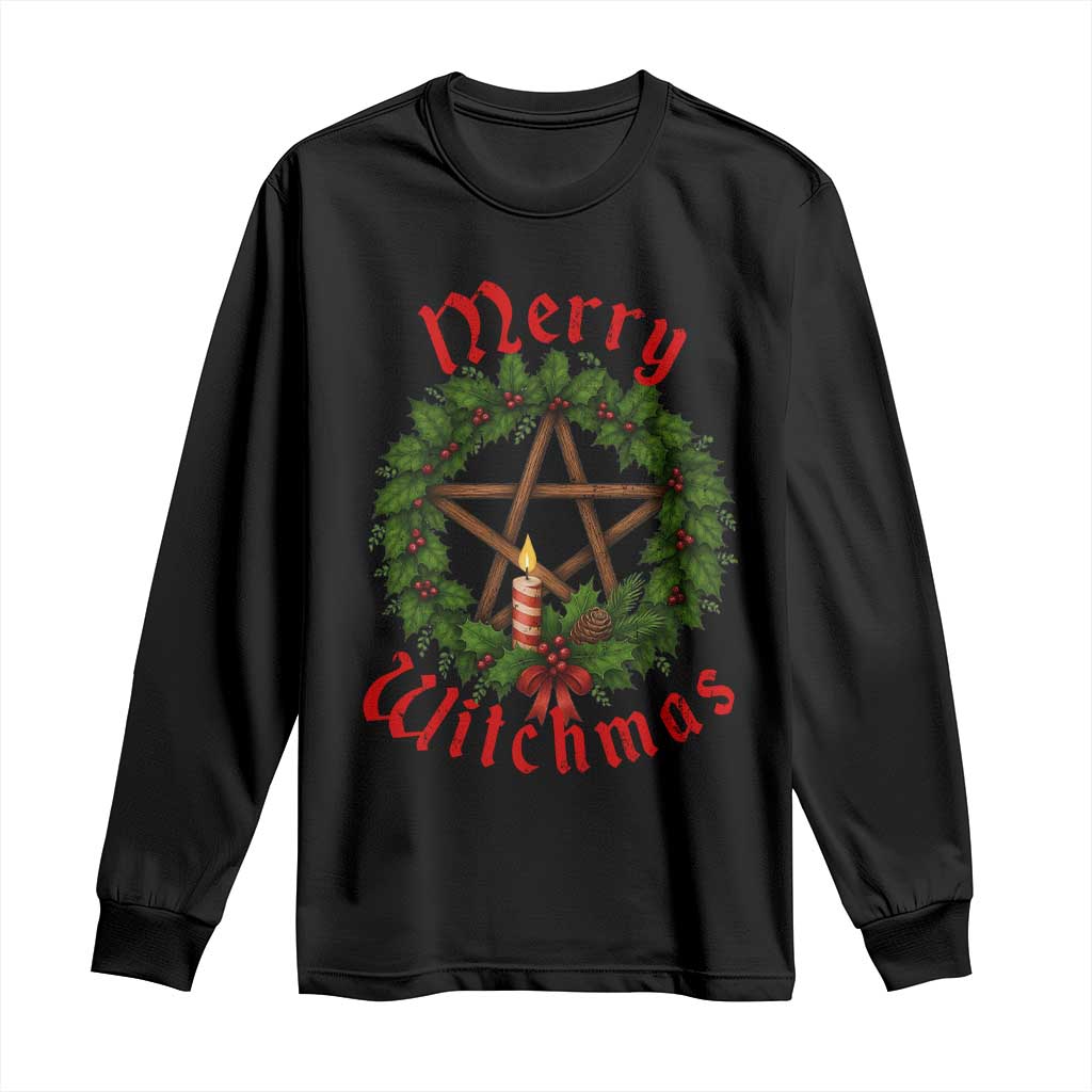 Nordic Christmas Long Sleeve Shirt Merry Witchmas Pagan Yule Xmas Wreath TS11 Black Print Your Wear