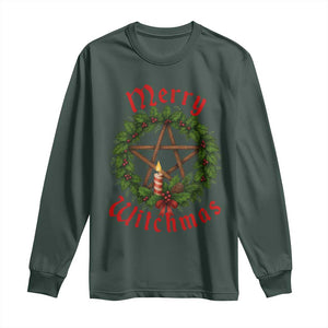 Nordic Christmas Long Sleeve Shirt Merry Witchmas Pagan Yule Xmas Wreath TS11 Dark Forest Green Print Your Wear