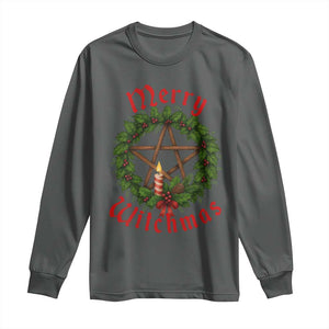 Nordic Christmas Long Sleeve Shirt Merry Witchmas Pagan Yule Xmas Wreath TS11 Dark Heather Print Your Wear