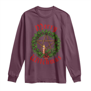Nordic Christmas Long Sleeve Shirt Merry Witchmas Pagan Yule Xmas Wreath TS11 Maroon Print Your Wear