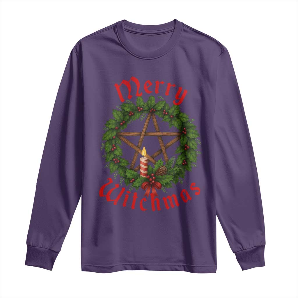 Nordic Christmas Long Sleeve Shirt Merry Witchmas Pagan Yule Xmas Wreath TS11 Purple Print Your Wear