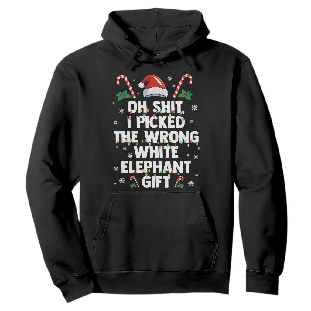 Funny Oh Shit I Picked The Wrong White Elephant Gift Hoodie Christmas Gift Exchange Santa Hat TS11 Black Print Your Wear