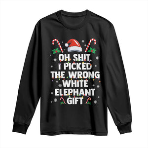 Funny Oh Shit I Picked The Wrong White Elephant Gift Long Sleeve Shirt Christmas Gift Exchange Santa Hat TS11 Black Print Your Wear