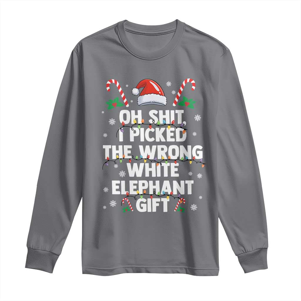 Funny Oh Shit I Picked The Wrong White Elephant Gift Long Sleeve Shirt Christmas Gift Exchange Santa Hat TS11 Charcoal Print Your Wear