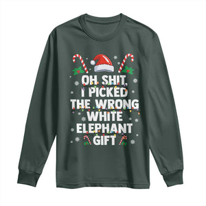 Funny Oh Shit I Picked The Wrong White Elephant Gift Long Sleeve Shirt Christmas Gift Exchange Santa Hat TS11 Dark Forest Green Print Your Wear