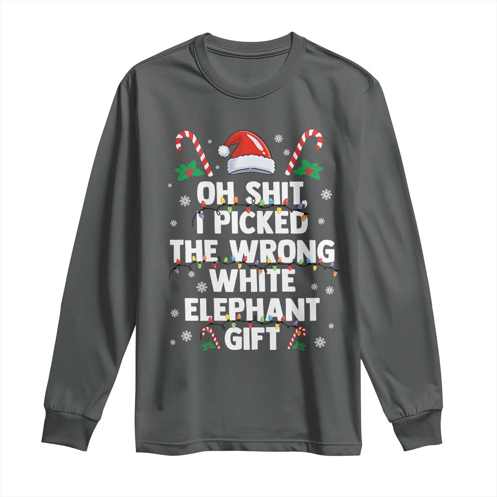 Funny Oh Shit I Picked The Wrong White Elephant Gift Long Sleeve Shirt Christmas Gift Exchange Santa Hat TS11 Dark Heather Print Your Wear