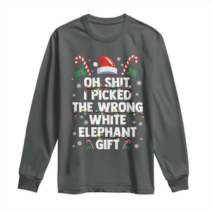 Funny Oh Shit I Picked The Wrong White Elephant Gift Long Sleeve Shirt Christmas Gift Exchange Santa Hat TS11 Dark Heather Print Your Wear