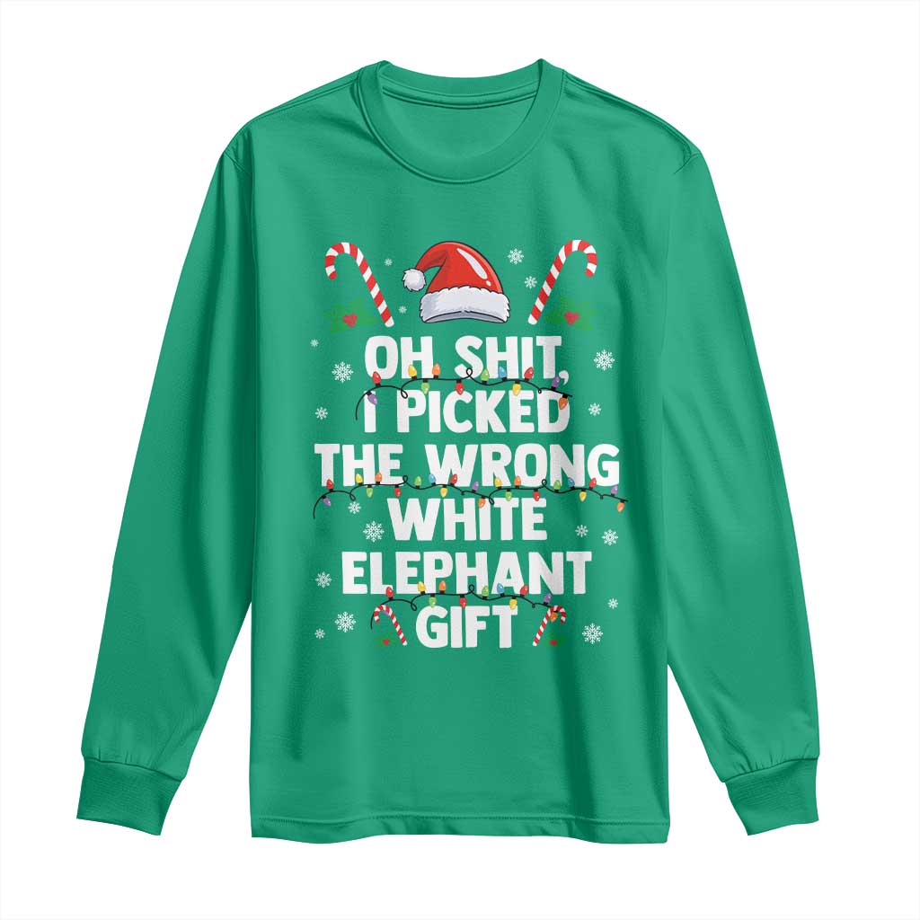 Funny Oh Shit I Picked The Wrong White Elephant Gift Long Sleeve Shirt Christmas Gift Exchange Santa Hat TS11 Irish Green Print Your Wear