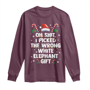 Funny Oh Shit I Picked The Wrong White Elephant Gift Long Sleeve Shirt Christmas Gift Exchange Santa Hat TS11 Maroon Print Your Wear