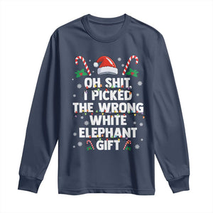 Funny Oh Shit I Picked The Wrong White Elephant Gift Long Sleeve Shirt Christmas Gift Exchange Santa Hat TS11 Navy Print Your Wear